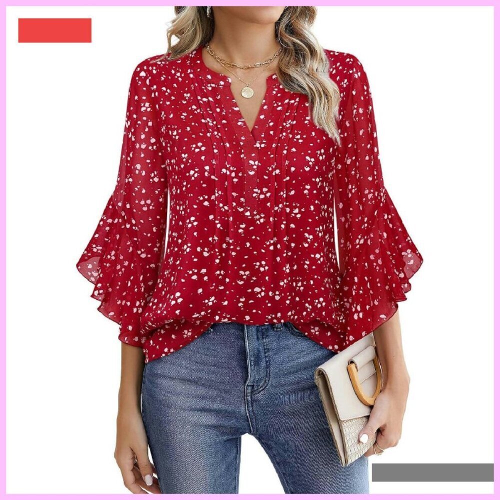 Chiffon 3/4 Sleeve Blouse Business Casual Office Shirt